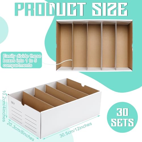 Image of Teenyyou 30 Sets Cardboard Parts Bins Boxes Kraft Cardboard Storage Bins with Dividers for Parts Shelves Stem Project Online Store Inventory Organized (White,12 x 8 x 4 Inches)