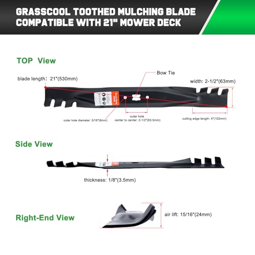 Image of Grasscool 21 inch Deck Troy Bilt Mower Mulching Blade Replacement 942-0741A | Fits OEM 742p0741-x 742-0741 942-0741-X,Cub Cadet SC500E SC500Z SC700E CC989 Walk-Behind Push Self-Propelled,Gator Bagger Cut