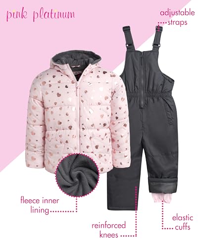 Image of Pink Platinum Girls Snowsuit 2-Piece Insulated Hooded Jacket & Bib