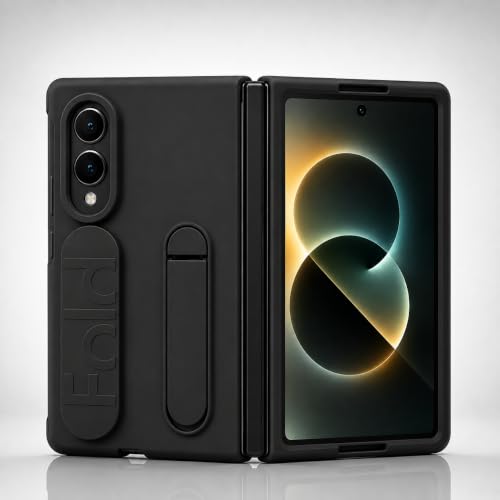 Image of amazon basics 360 Full Protection Case for Samsung Galaxy Z Fold 8 - Built-in Screen Protector, Hinge Guard, Silicon Grip Strap & Kickstand - Matte Black