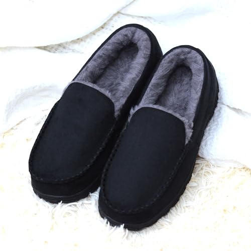 Image of Lulex Moccasins for Men House Slippers Indoor Outdoor Plush Mens Bedroom Shoes with Hard Sole