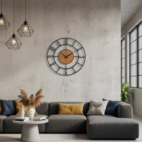 Image of Arabs Morden Metal & Wooden Analog Wall Clock for Living Room Bedroom Office Kitchen Stylish Wall Clock for Home and Hall Designer Big Size Modern (English, 50 Cm)