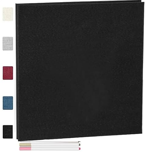 Photo Album Self Adhesive with Picture Display Window,40 Pages DIY Scrapbook Album for 3x5 4x6 5x7 6x8 8x10Picture,Linen Cover Memory Book for Baby Wedding, with 3Pcs Metallic Pen (black)