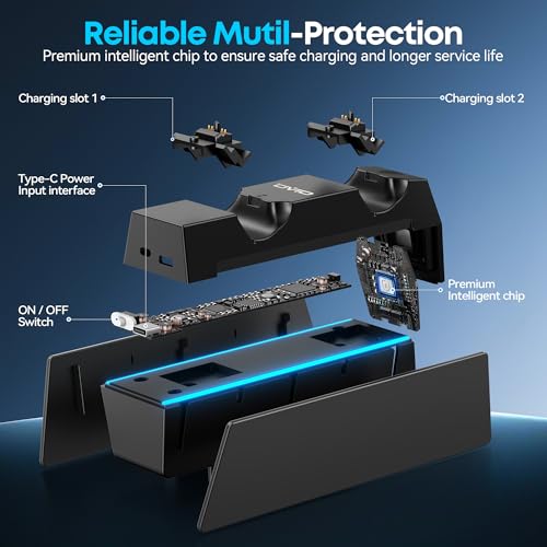 Image of P5 Controller Charger with Fast Charging AC Adapter, PS5 Controller Charging Station Stand for PlayStation 5, Docking Station Replacement for PS 5 Accessories Kits, Black
