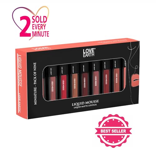 Image of LoveEarth Liquid Matte Lipstick Combo Pack - 9-Piece Set with Waterproof Mousse Jojoba Oil, and Vitamin E - Smudge-Proof & Transferproof Mini Liquid Lipstick Long-Lasting Lip Makeup Gift Set for Women