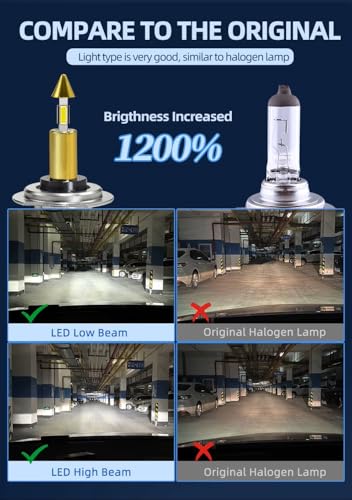 JEYEFFE 360 GOLD Lampadine LED Auto 30000 Lumen 55W 6000K — Faro LED 360° con Ventola, Plug&Play IP68, Monoled, Sostituzione 1:1 per Lampade Alogene, Per Fari Lenticolari, Alta Luminosità (H7)