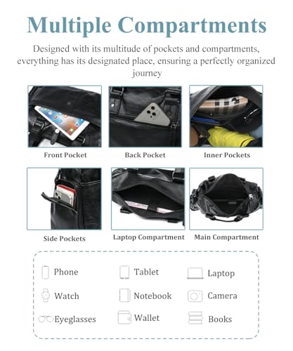 Small Duffel Bag, 15" Leather Personal Item Travel Bag for Men, Underseat Carry on Bag for Gym, Overnight, Trip (Black)3