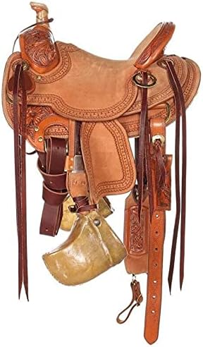 Western Horse Saddle Wade Tree A Fork Ranch Roping Work Handmade Tooled Carved Premium Leather Equestrian Trail Horse Saddle for Horse Riding Size: 10-18 inches Seat, OS85
