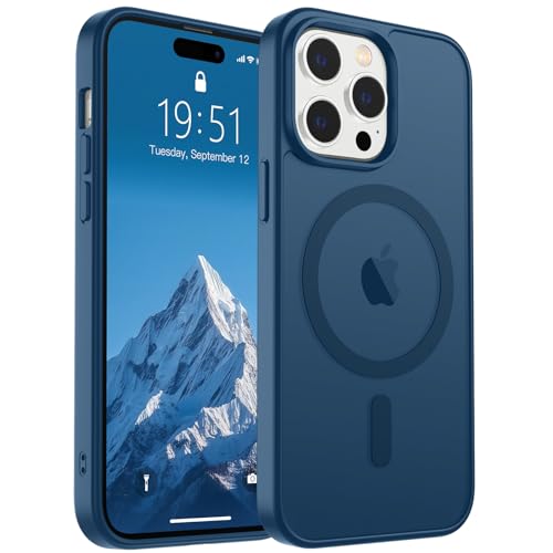 Image of SUPFINE Magnetic for iPhone 14 Pro Max Case (Compatible with MagSafe) (Military Grade Drop Protection) Translucent Matte Shockproof with Anti-Fingerprint Phone Case,Deep Blue