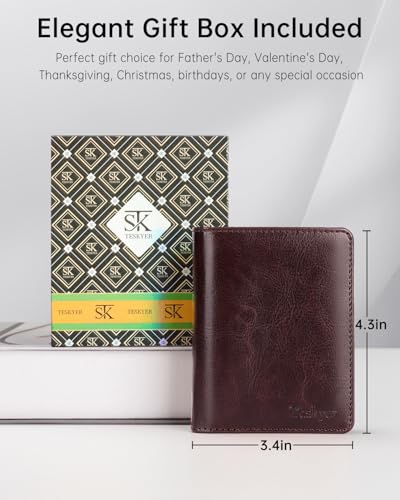 Image of Teskyer Wallet for Men RFID Blocking Bifold Credit Card Holder - Coffee | Large Capacity 8 Card Slots, Compact Design, Bifold Wallet with Gift Box for Daily Carry and Gifting