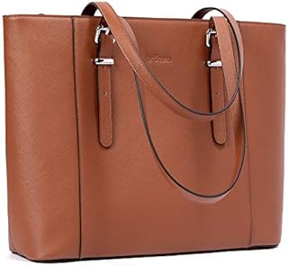 BROMEN Leather Laptop Bag for Women 15.6 inch Computer Office Briefcase Handbag Shoulder Work Tote with Padded Compartment brown