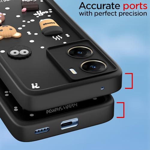 Image of Pikkme Back Cover for Vivo V29e 5G | Cute Fun Cartoon 3D Bear Silicone Full Body Protection Bumper Cover (Black) | Cute