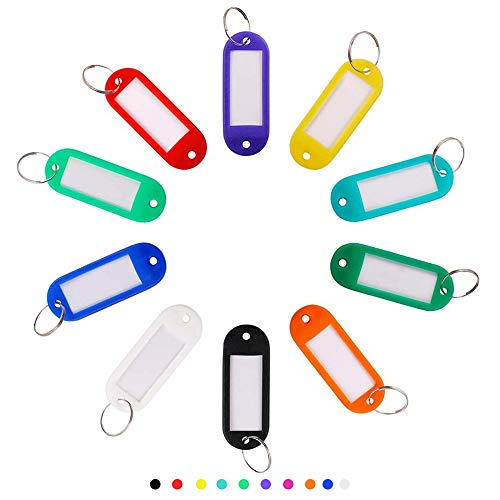 100 PCS Plastic Key Tags, Label Window with Rotating Split Ring, Key ID Tags for Name Tag, Key Chain Tag, Luggage Tags, Warehouse Key Tags, Plant Tags, Backpack Tags, Handmade DIY Key Tags, 10 Colors