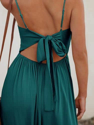 Image of CUPSHE Women's Maxi Dresses V Neck Twisted Cutout Sleeveless Pleated Long Summer Party Dress Teal, S