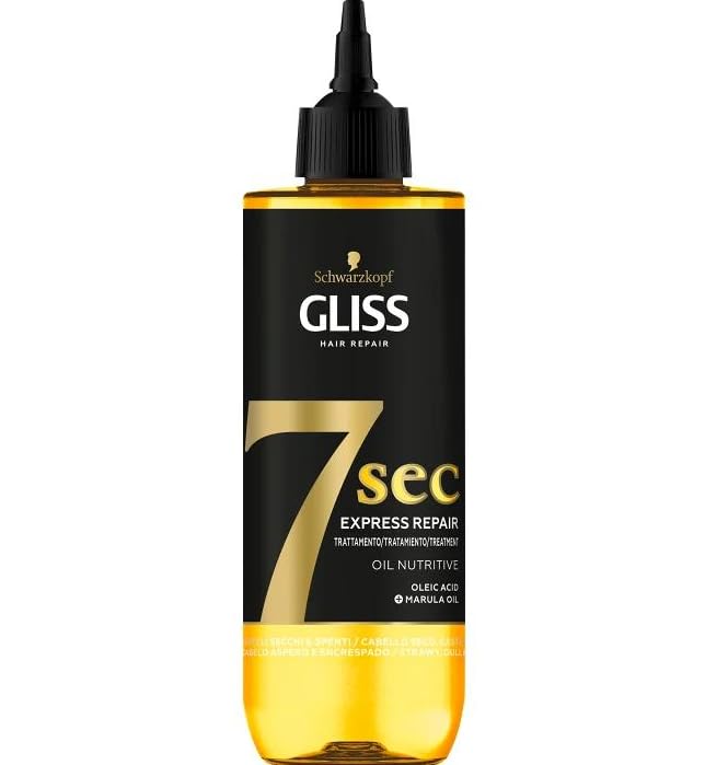 Schwarzkopf Gliss 7 Sec - Olio nutriente riparatore Express, 200 ml / 6.76 fl oz, confezione da 3