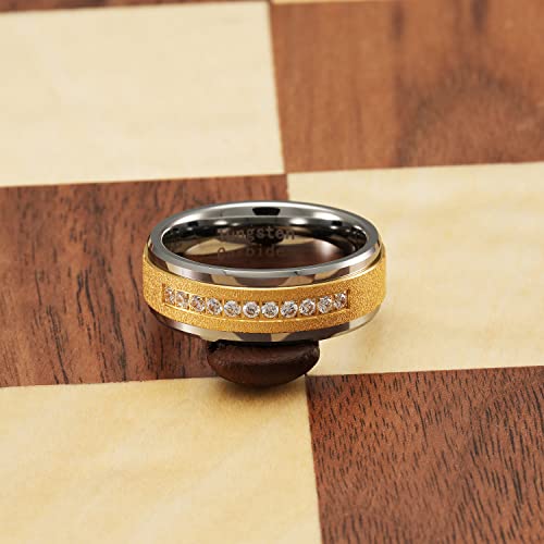 100S JEWELRY Men's 14k Gold Sandblast Bling Tungsten Ring with Cubic Zirconia CZ Perfect Band for Wedding Engagement Promise and Everyday Wear4