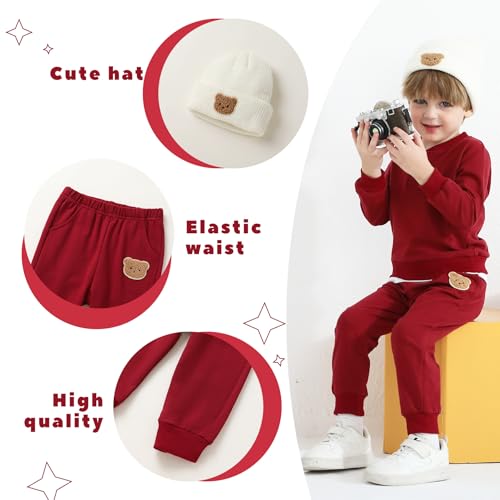 YOUNGER TREE Toddler Fall Outfits Baby Boy Sweatshirt Top Sweatpants Set Cute Sweatsuit for Boy Winter Clothes with Hat4