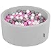 Produktbild KiddyMoon Rund Bällebad Bällepool 90X40cm/300 Bälle  7Cm Ballgruben Mit Bunten Bällen Für Babys Spielbad Kleinkinder, Hergestellt In EU, Hellgrau:Grau/Weiß/Hellpink