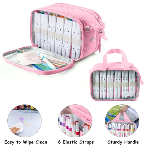 Image of Marker Organizer Case - Holds 72-96Markers | Portable Art Marker Storage Bag with Clear View Panels & Removable Dividers | Marker Holder for Alcohol Markers, Pens, Craft Supplies(Case Only)