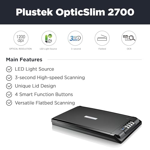 Plustek OpticSilm 2700 Flachbettscanner (hohe Geschwindigkeit, 3 Sekunden, kompaktes Design für Home und Home Office). Windows und Mac Unterstützung