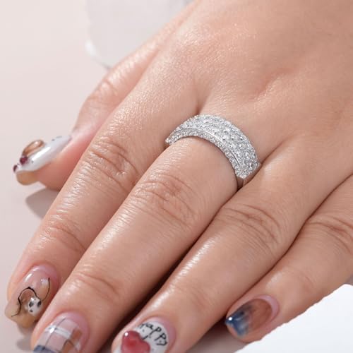 Wide Wedding Bands for Her AAAAA 925 Sterling Silver Engagement Rings for Women Bridal Eternity Cz Size 5-104