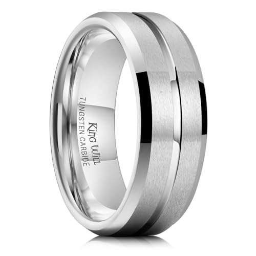 Image of King Will Tungsten Carbide Wedding Band for Men Women-6 /8 /10mm Width Multicolor Available with Grooved Center Wedding Ring Suitable for Work, Gym Comfort Fit Size 4-16