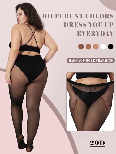 Image of Plus Size Sheer Black Tights for Women T-Crotch 20D Ultra Thin Pantyhose High Waist Stockings 2 Pairs