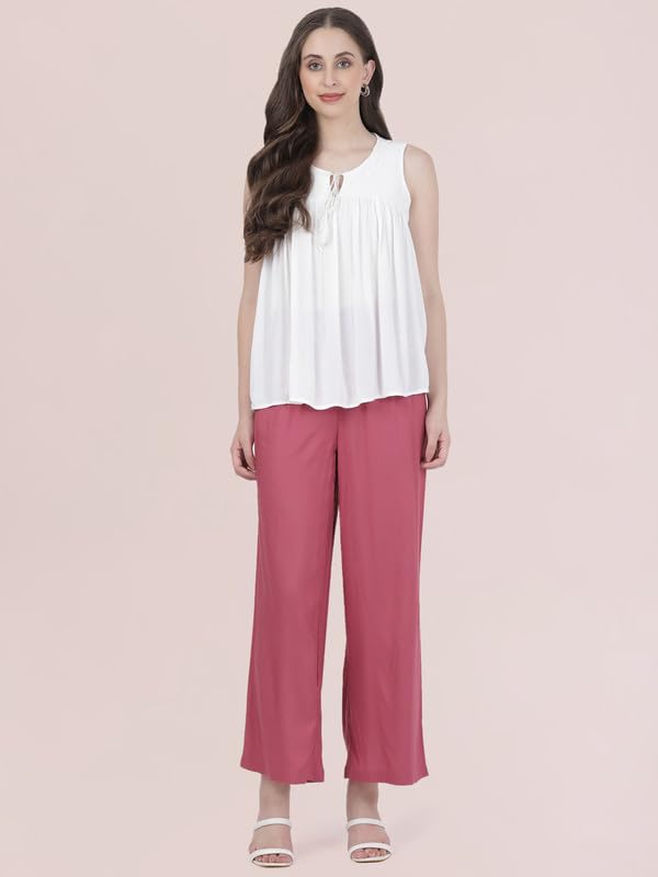 Image of GO COLORS Soft Viscose Basic Palazzo Full Length for Women| Breathable, Mid Rise, Relaxed Fit