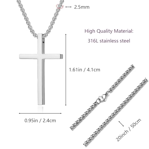 Cross Necklace for Men, Silver Cross Stainless Steel Pendant Necklace, Mens Cross Chain2