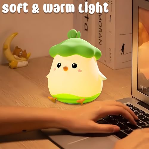 Image of Vegetable Chicken Silicone Sleeping Light - Cute Bedroom Decorative Lamp with Two Levels of Luminance Adjustable Vegetable Silicone Light Bedside Touch for Boys and Girls Bedroom Gifts