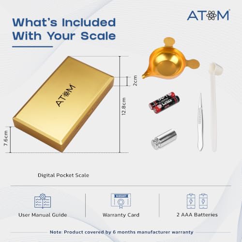 Image of ATOM A207 Digital Pocket Weighing Scale (50 g) | Small Weight Machine for Jewellery, Gold, Kitchen & Gram Measuring | 0.001 g High Precision with Tare, Unit Conversion & Weighing Pan, Battery Operated