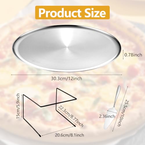 GRETJOB 12 Pcs Pizza Pan Riser Stand Set, 4 Metal Pizza Table Stands + 4 Nonstick Pizza Pans + 4 Pie Servers, Pizza Rack & Tray for Baking, Dessert, Cheese, Party, and Restaurant Use (Silver) by GRETJOB - Image 2