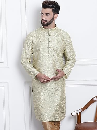 Image of SOJANYA (Since 1958 Men's Cotton Blend Navy Paisley Design only Long Kurta