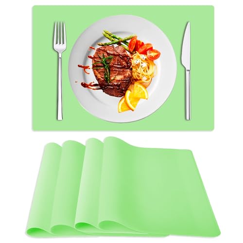 Siliconty Juego de 4 manteles Individuales de Silicona,Resistentes al Calor,Antideslizantes,para Mesa de Comedor y Cocina,Impermeable,Lavable,fácil de Limpiar,LSR,15.8'x11.8' (Verde Claro)