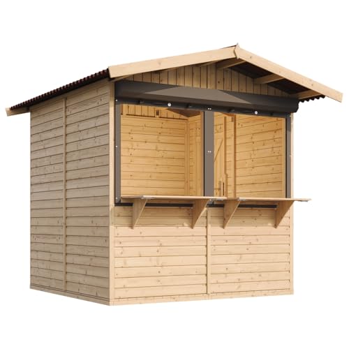 TIMBELA Abri de Jardin en Bois M149Z – Kiosque Bois - Stand Marché avec 2 Fenêtres + Volets roulants, L253xP263xH232 cm / 4 m², Facile à Monter et à Démonter,...