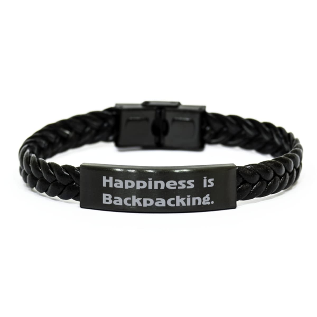 Happiness is Backpacking. Braided Leather Bracelet, Backpacking Engraved Bracelet, Best Gifts for Backpacking, Backpacking Gear, Hiking Gear, Camping Gear, Outdoor Gear, Adventure Gear