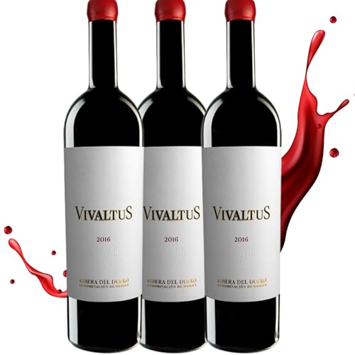 Vivaltus – Vino tinto Ribera del Duero 2016 | Tempranillo‑Cabernet‑Merlot | Cuerpo pleno y elegante | Aromas florales, minerales y toques de fruta madura - 3 Botellas 75cl