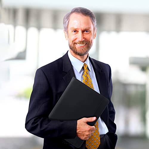 Calfinder Genuine Leather Portfolio Binder Organizer, Crazy Horse Leather Padfolio With Pocket Fits Up To 13.3" Laptop, With Us Letter Size/A4 Clipboard, Black #TOP4