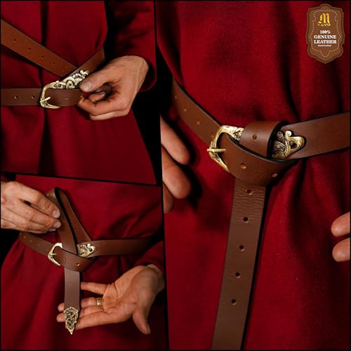 Mythrojan “Midgard Serpent” Viking Leather Belt with Solid Brass Buckle & Chape, Ideal for Shieldmaiden & Warrior in LARP SCA3