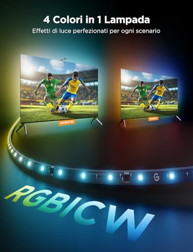 LED TV Retroilluminazione 3 Lite con Correzione Fish-Eye Funzione, Aplicable a TV da 55-65 pollici, Luci LED TV WiFi RGBICW da 3,6 M con Fotocamera, 4 Colori in 1 Lampada, Controllo Vocale e APP - Gadget - Immagine 3
