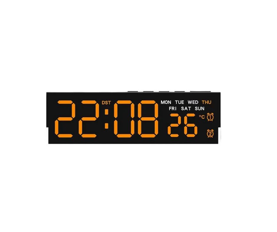 Image of LED Digital Alarm Clock | Time & Day Display | Dual Alarms, Adjustable Brightness, USB Powered, Modern Clock for Bedroom & Home | Orange