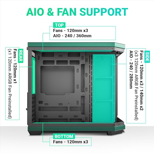 Image of Ant Esports Crystal X11 Mid-Tower High End Computer Case /Gaming Cabinet - Green Black | Support ATX, Micro-ATX, Mini-ITX | Pre-Installed 4 x 120 mm ARGB Fan