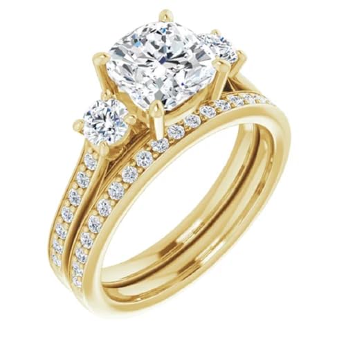 10K Solid Yellow Gold Handmade Engagement Rings 2 CT Cushion Cut Moissanite Diamond Solitaire Wedding/Bridal Ring Sets for Wife/Her Propose Rings2