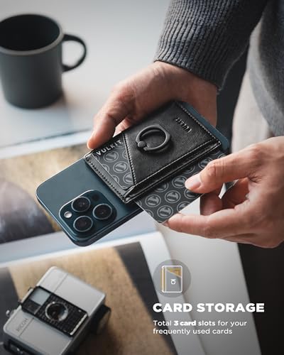 VULKIT Magnetic Card Holder for iPhone with Ring Grip, 3 Card Slots, Compatible with iPhone 12-16 Generation, Black4