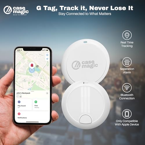Image of Case Magic G-Tag MFI Certified Bluetooth Item Finder | Apple Find My, iOS Only, No GPS, No SIM | Separation Alarm, 90dB Ring | 8-10 Month Replaceable Battery | for Keys, Bags, Wallet