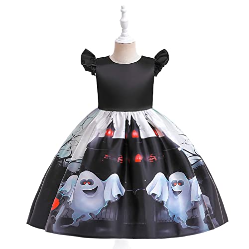 Girls Halloween Prints Dress Flutter Sleeve Puffy Gown Toddler Child Party Pageant Dresses+Bag2