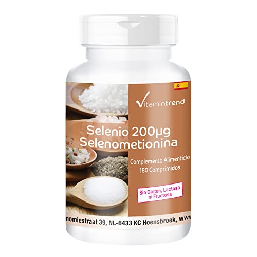 Vitamintrend Selenio 200 µg, 180 tabletas, fácil de tragar, altamente dosificado, sin levadura, complemento alimenticio vegano sin estearato de magnesio, fabricado en Alemania