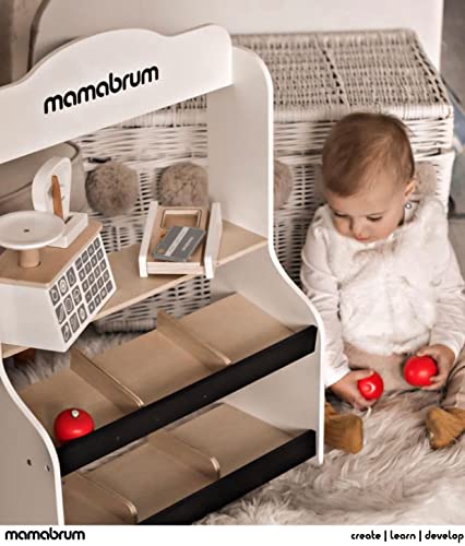 mamabrum, Kinder Kaufladen aus Holz, Minimarkt, Kinder Kaufmannsladen, Holz Natur, Verkaufsstand mit Waage, Terminal… – Bild 5