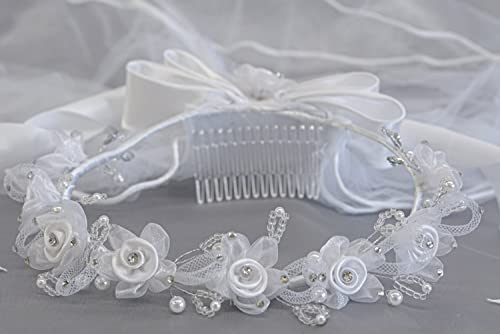 Pink Princess Holy 1st Communion Veils for Girls - Velos para Primera Comunion - White veil for kids - First Communion Veil for Girls 7-164