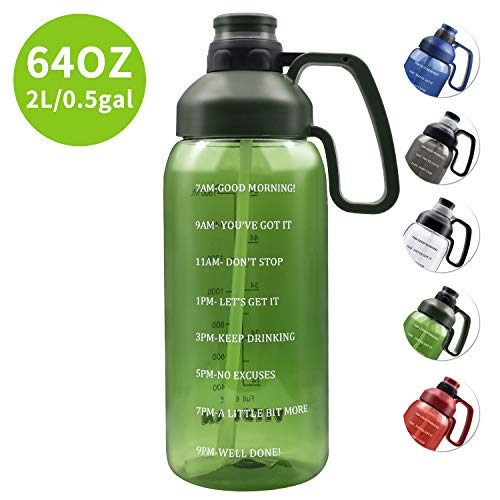 2l Water Bottle with Straw Two-lid Super Leakproof Portable Big Handle, 5-way to